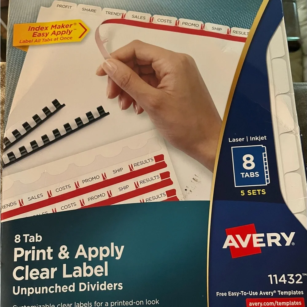 Like NEW Avery print n apply clear label unpunched dividers 8 tab laser-inkjet